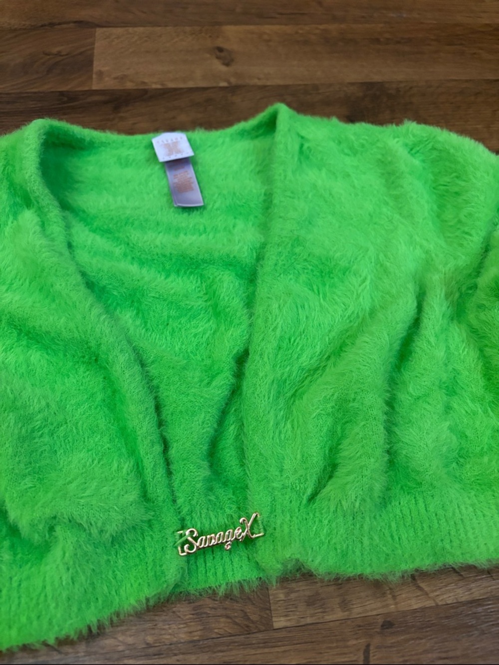 Neon Green Fuzzy Cropped Cardigan